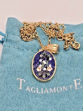 $345 Tagliamonte Venetian Mosaic Sterling Silver gold plated floral Necklace